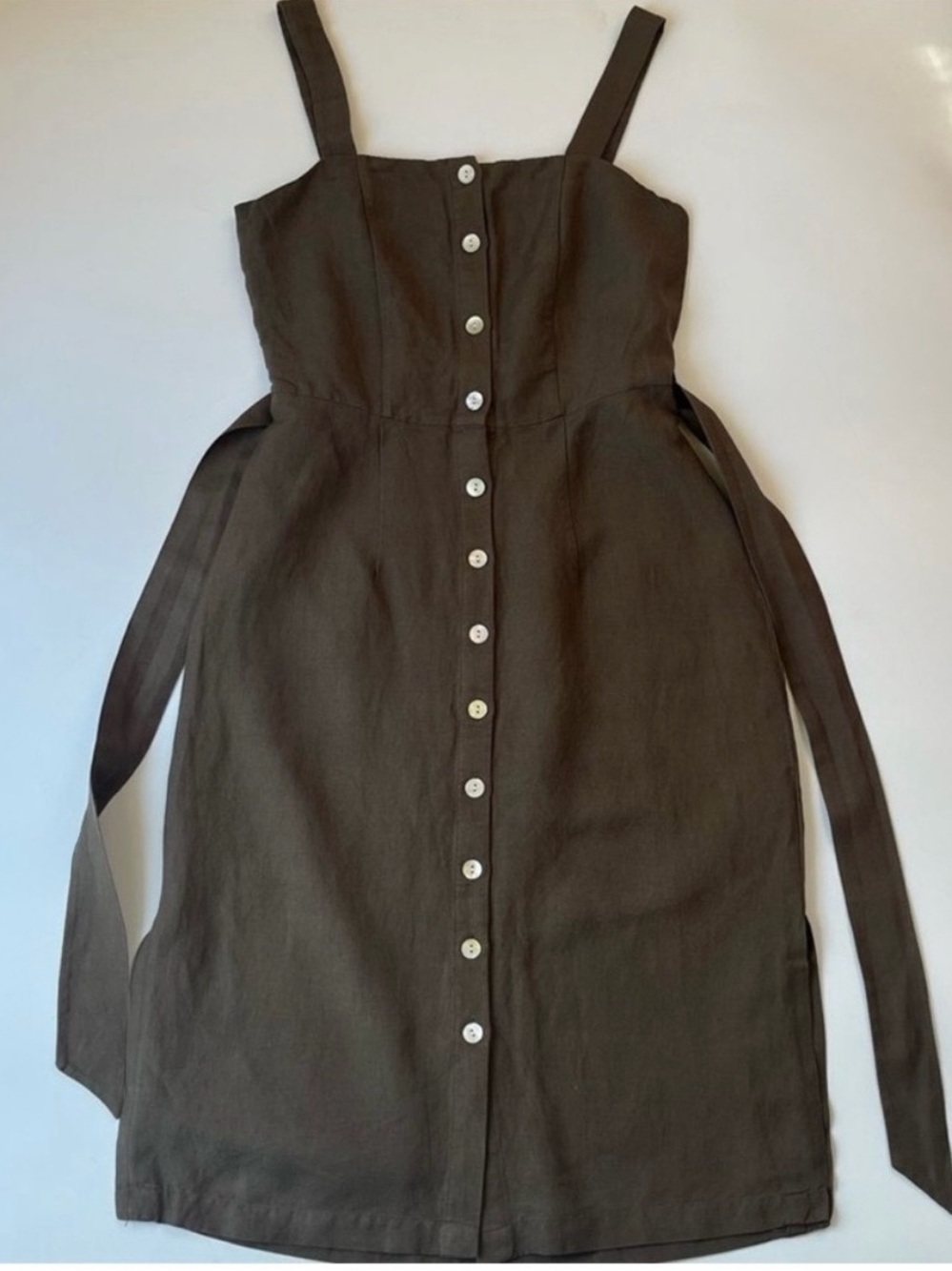 Rails Linen Blend Midi Dress Army Green Button Front Tie Waist XS - Picture 3 of 12